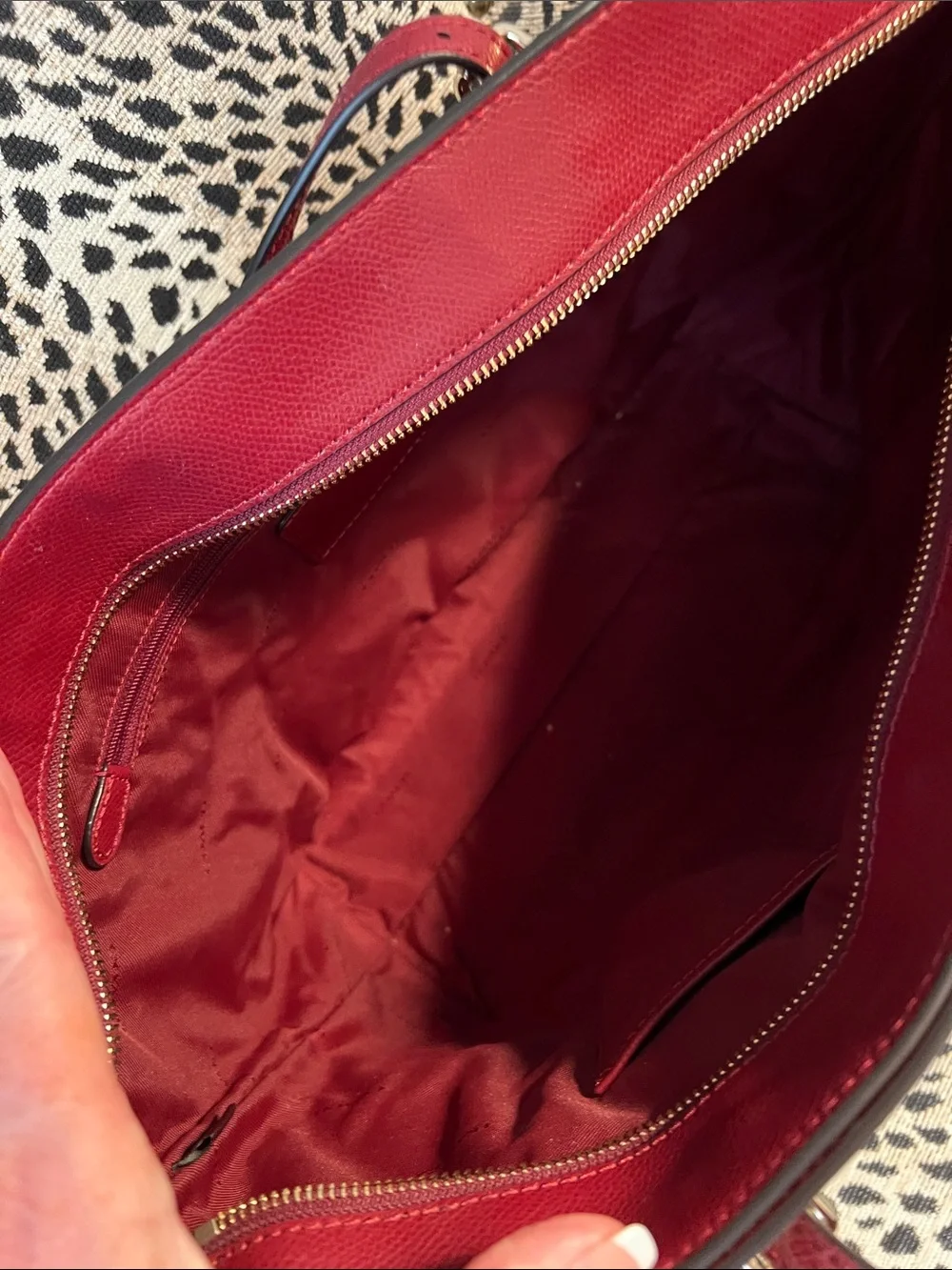Coach Burgundy Leather Tote with Gold-Tone  Turnlock - Cherry Red